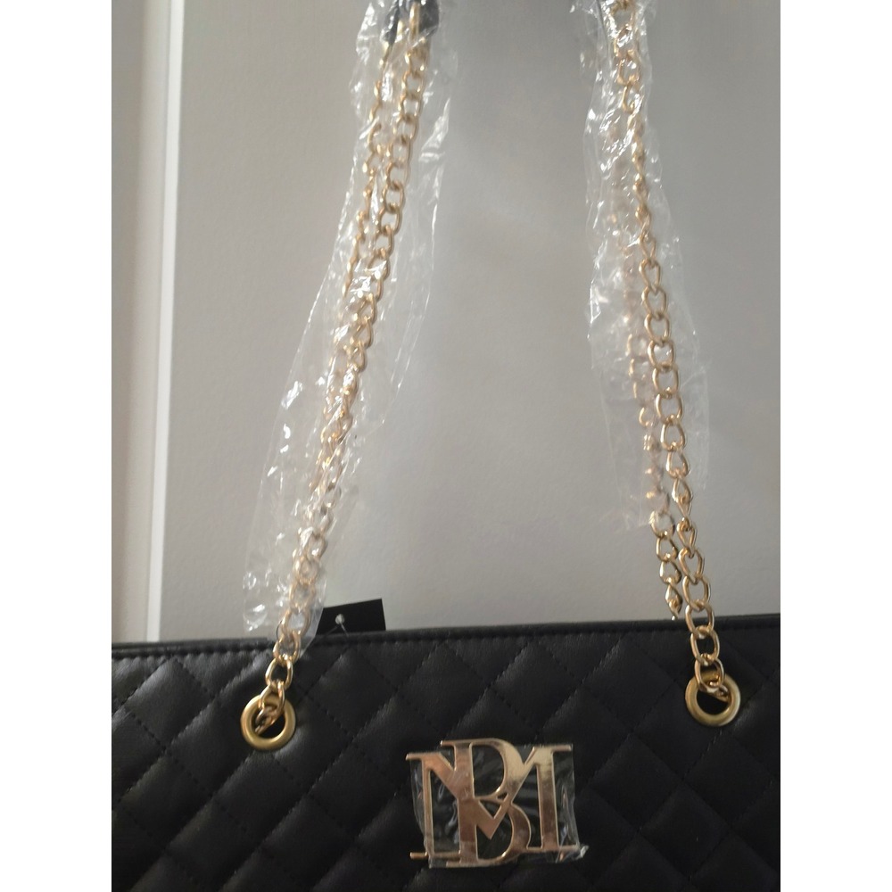 Badgley Mischka Black Quilted Vegan Leather Chain Strap Tote Bag BMH-108 NEW - Picture 2 of 7